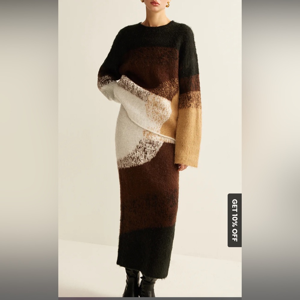 Anthropologie Brown and Cream Maxi Skirt